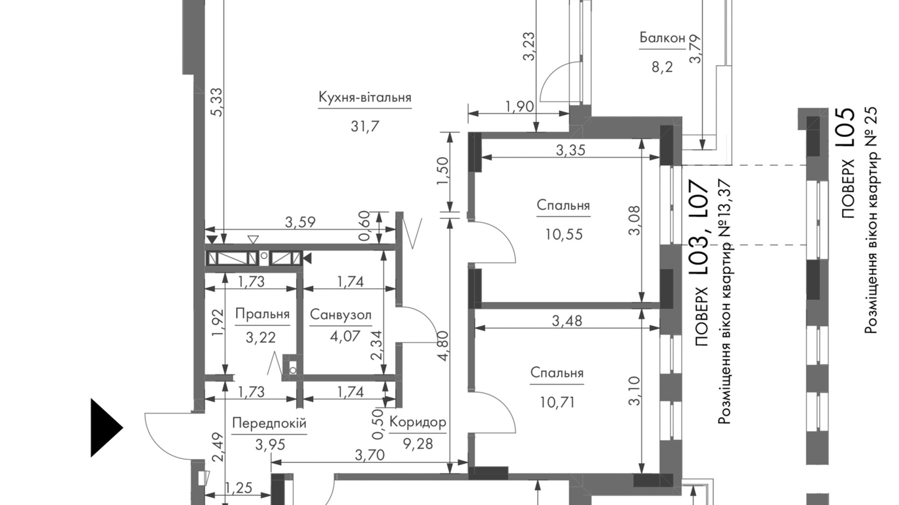 Планировка 3-комнатной квартиры в ЖК Gravity Park 106.37 м², фото 642397