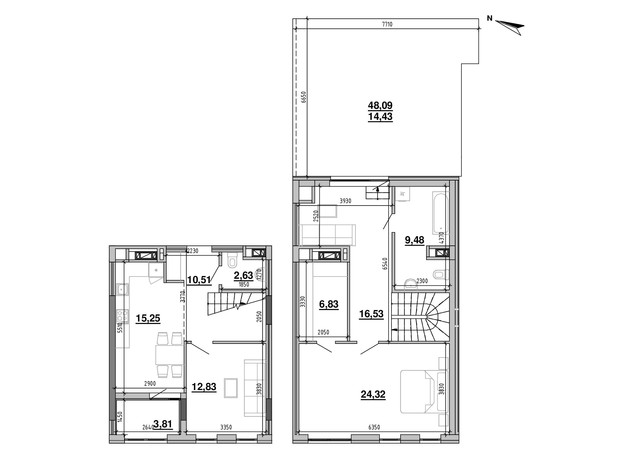 ЖК Містечко Підзамче: планировка 2-комнатной квартиры 116.62 м²