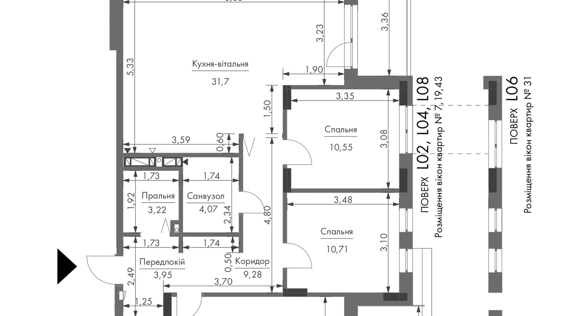 Планировка 3-комнатной квартиры в ЖК Gravity Park 106.12 м², фото 642824