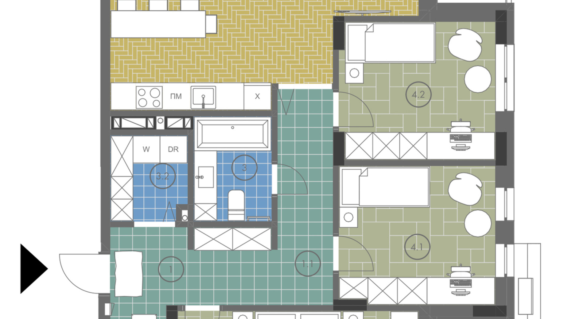 Планировка 3-комнатной квартиры в ЖК Gravity Park 106.12 м², фото 642827