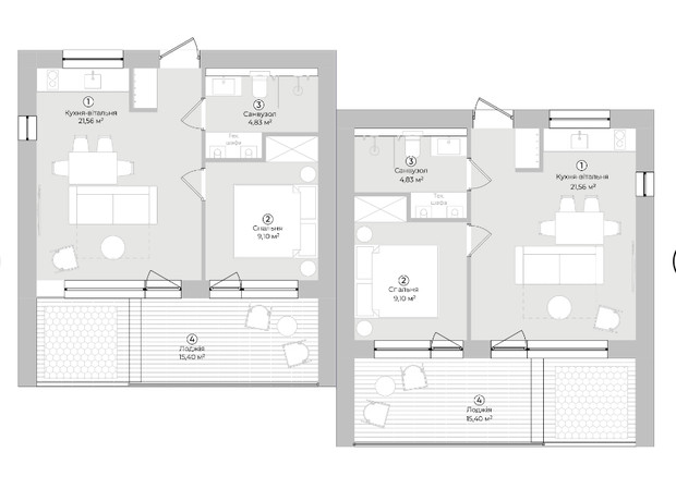 КМ Potay диво хутір: планування 1-кімнатної квартири 43.19 м²