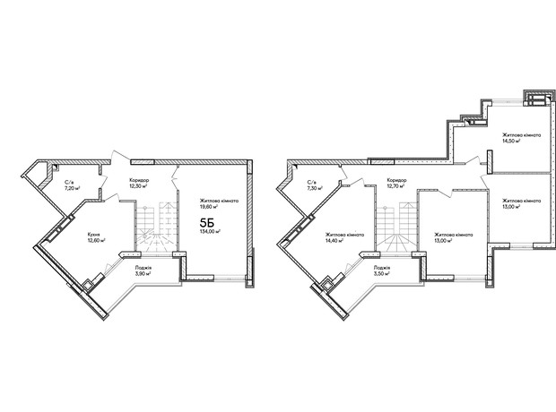 ЖК Синергия Сити: планировка 5-комнатной квартиры 134 м²