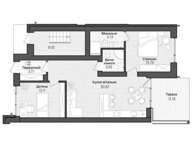 КГ О.Краса: планировка 2-комнатной квартиры 72 м²