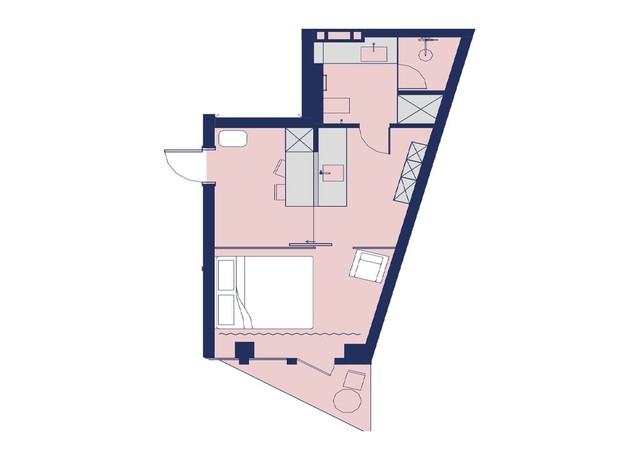 Апарт-отель Wol: планировка 1-комнатной квартиры 28.78 м²