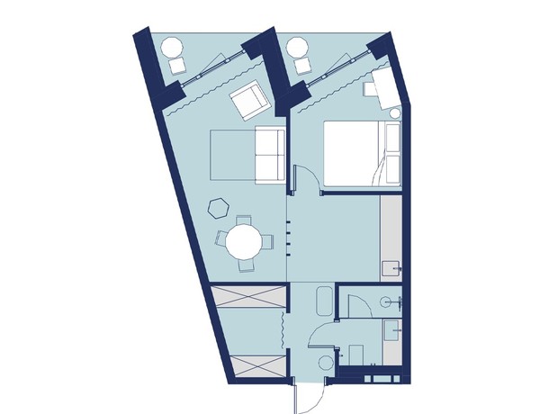 Апарт-отель Wol: планировка 1-комнатной квартиры 45.31 м²