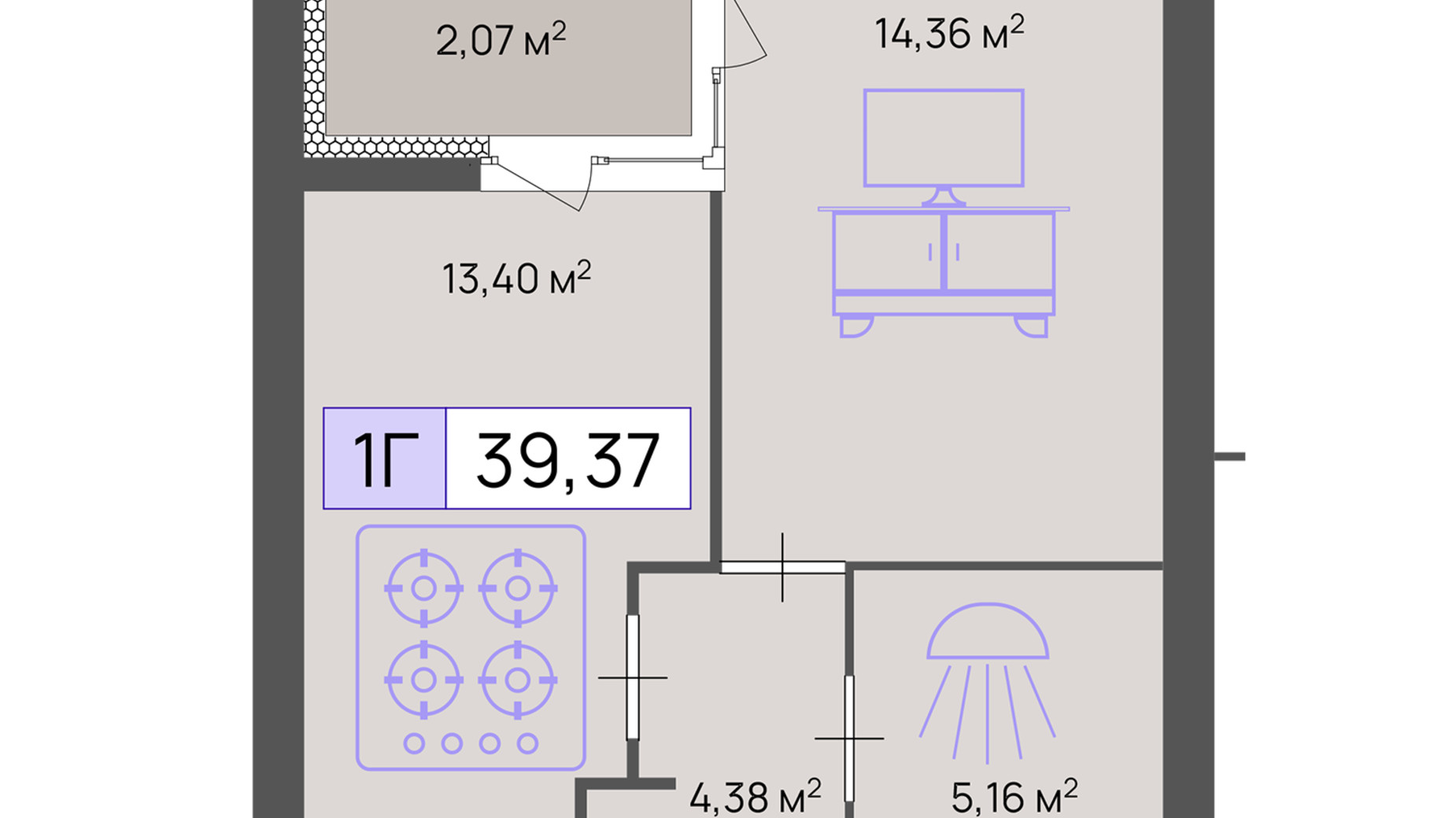 Планировка 1-комнатной квартиры в ЖК Пастеровский 39.37 м², фото 643671