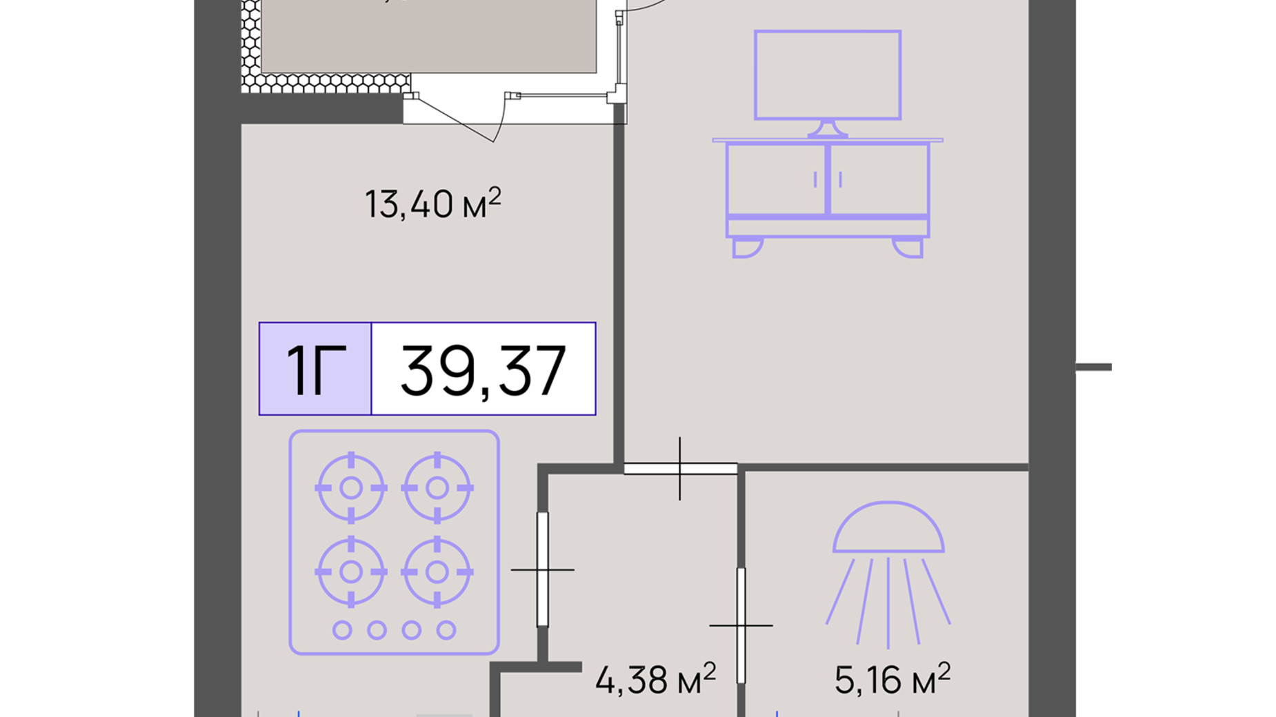 Планировка 1-комнатной квартиры в ЖК Пастеровский 39.37 м², фото 643678