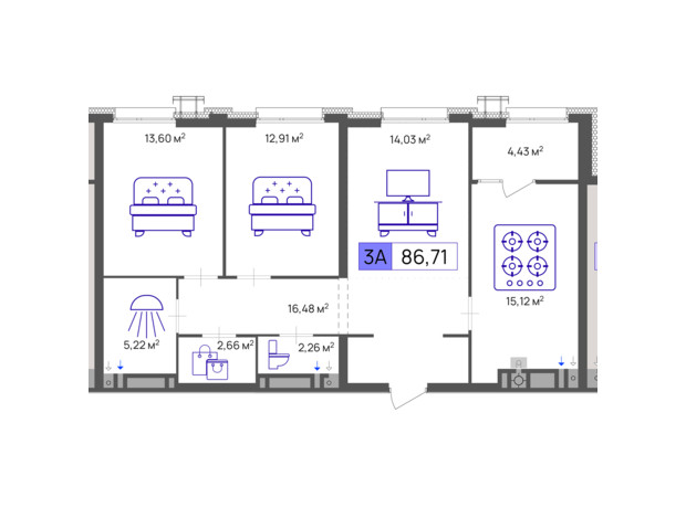 ЖК Пастеровский: планировка 3-комнатной квартиры 86.71 м²