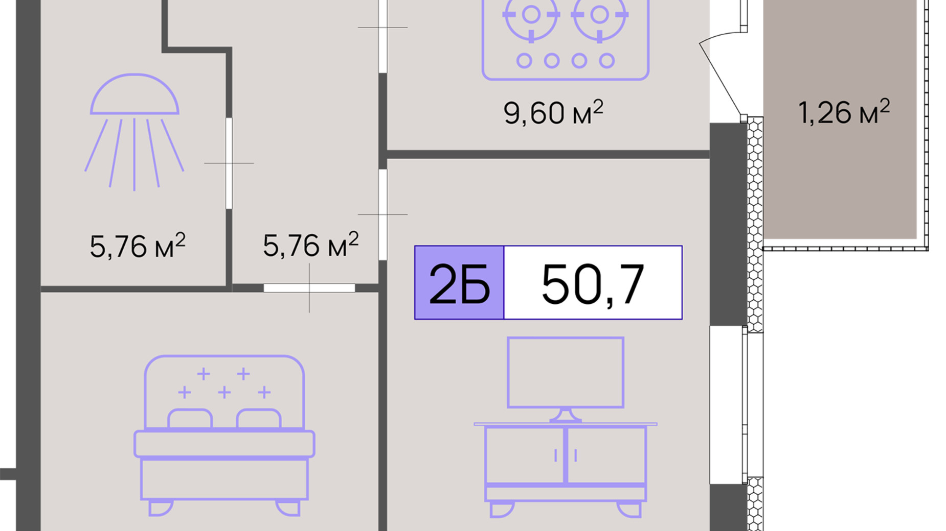 Планировка 2-комнатной квартиры в ЖК Пастеровский 50.7 м², фото 643680