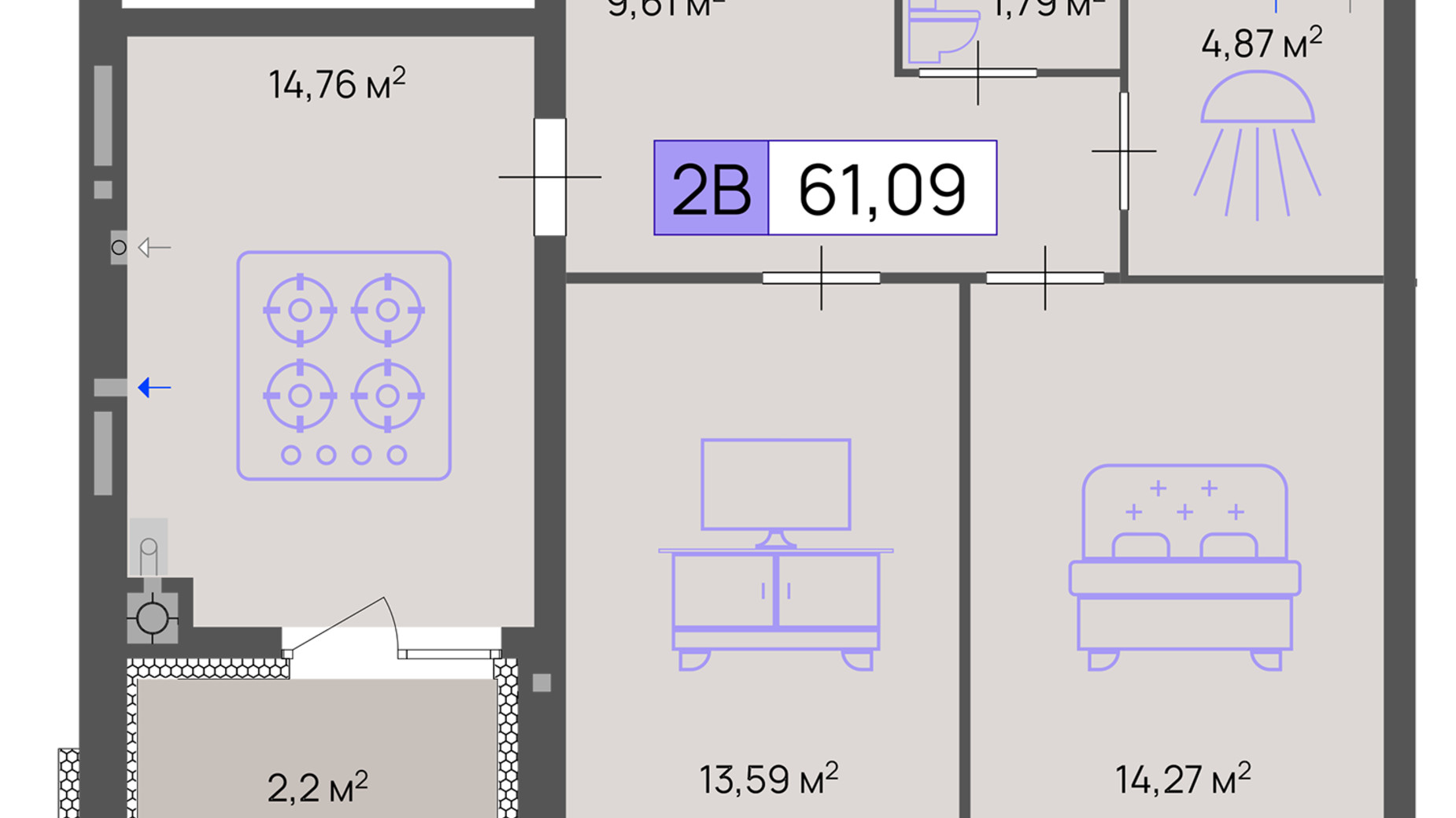 Планування 2-кімнатної квартири в ЖК Пастерівський 61.09 м², фото 643686