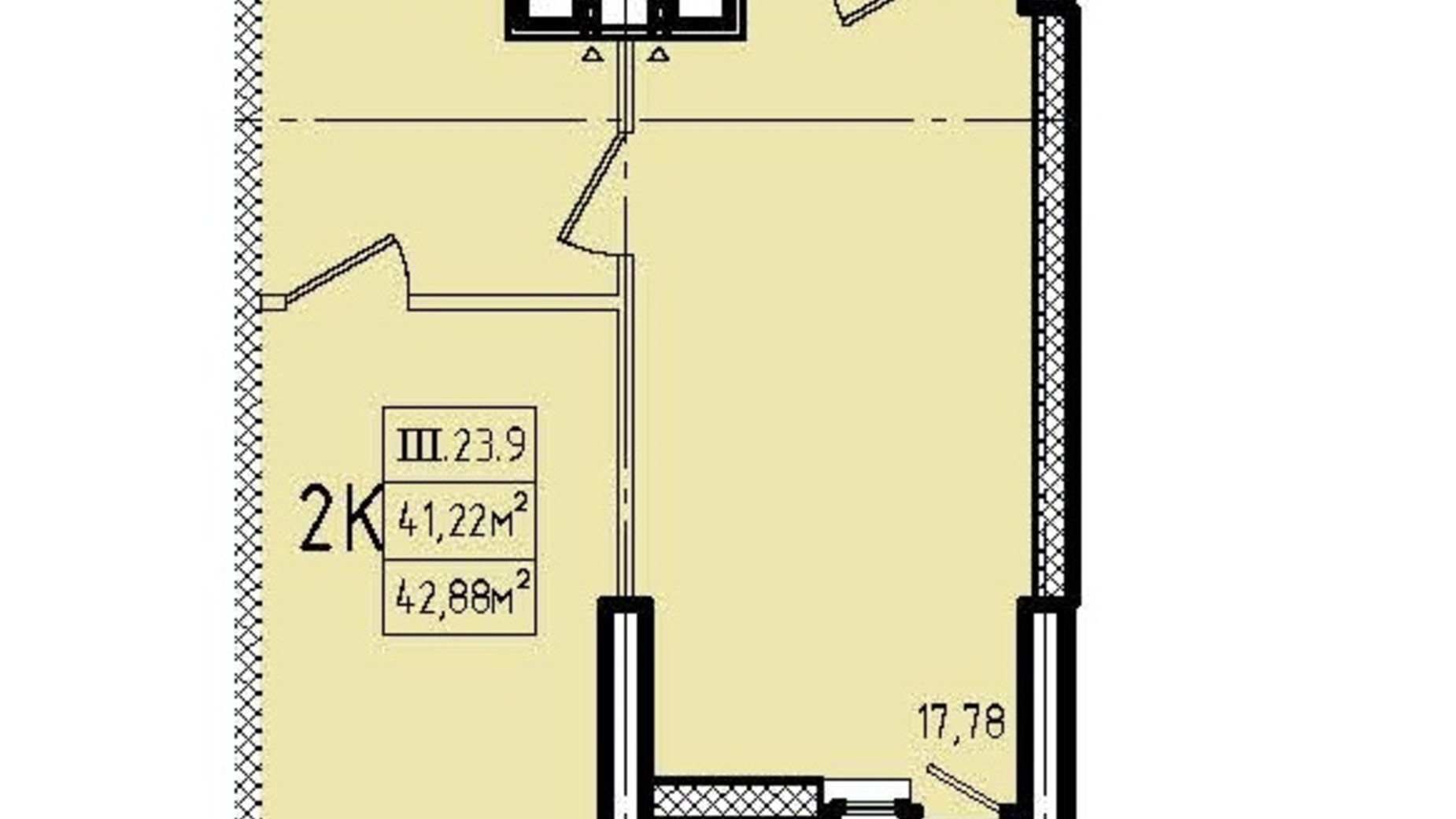 Планировка 1-комнатной квартиры в ЖК Эллада 42.88 м², фото 643900