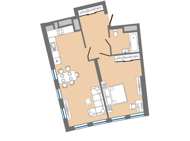 ЖК Greenville Park Lviv: планування 1-кімнатної квартири 56.87 м²