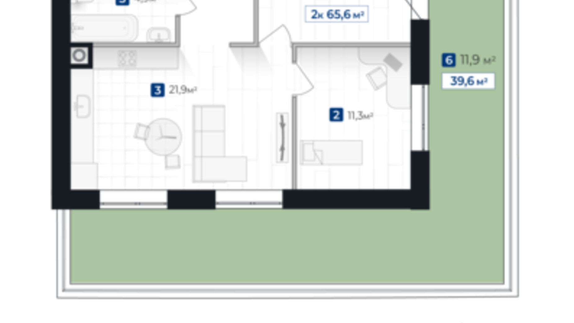 Планування 2-кімнатної квартири в ЖК Містечко Південне 77.5 м², фото 644350