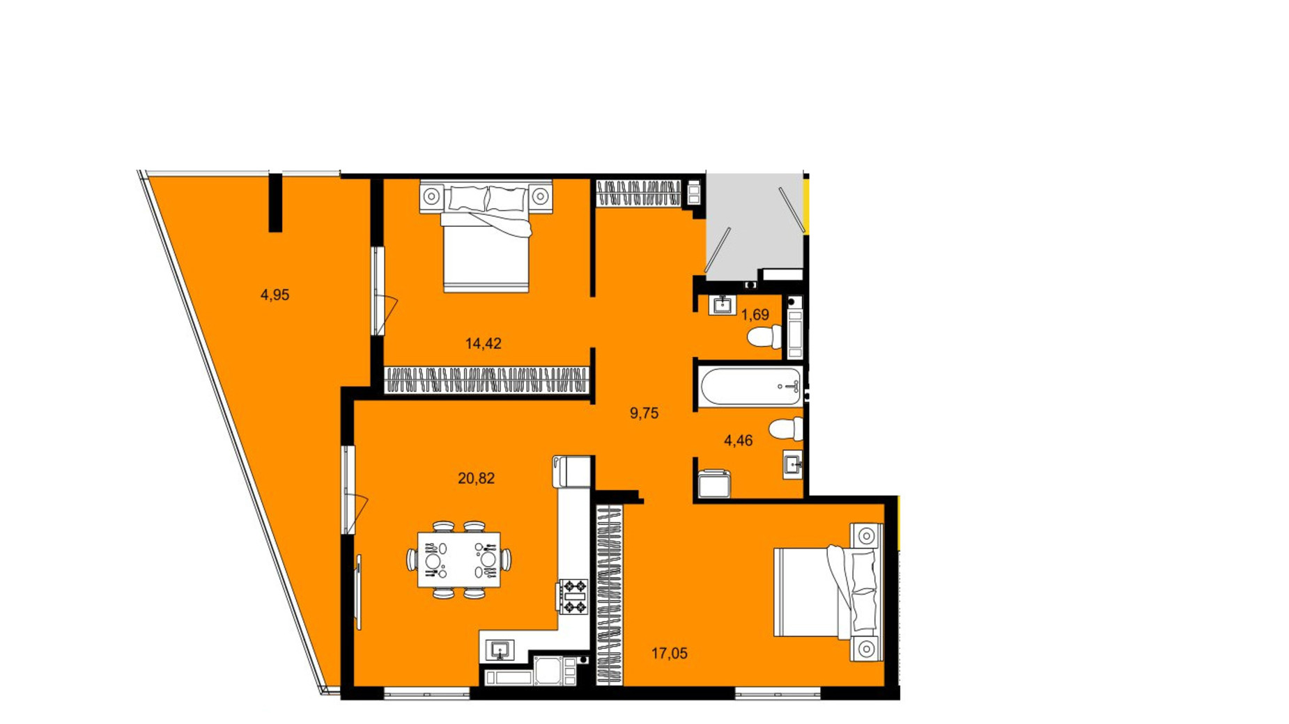 Планування 2-кімнатної квартири в ЖК Continent West 73.14 м², фото 644391