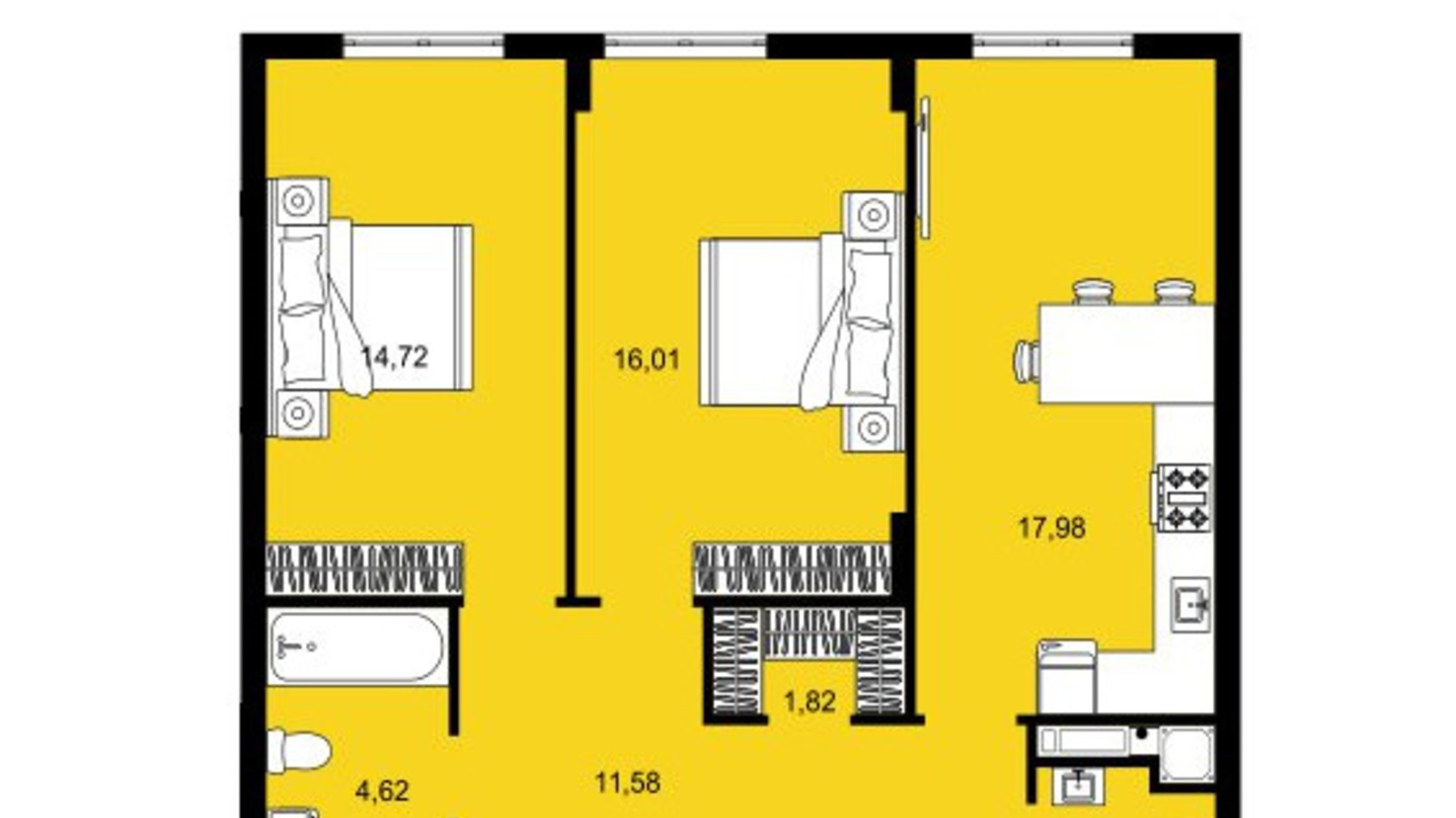 Планировка 2-комнатной квартиры в ЖК Continent West 68.65 м², фото 644392