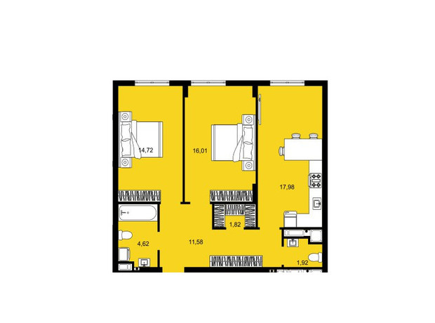 ЖК Continent West: планировка 2-комнатной квартиры 68.65 м²