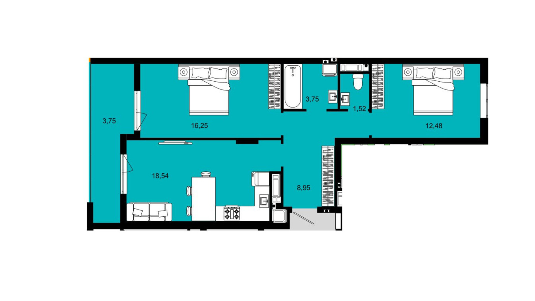 Планування 2-кімнатної квартири в ЖК Continent West 65.24 м², фото 644394