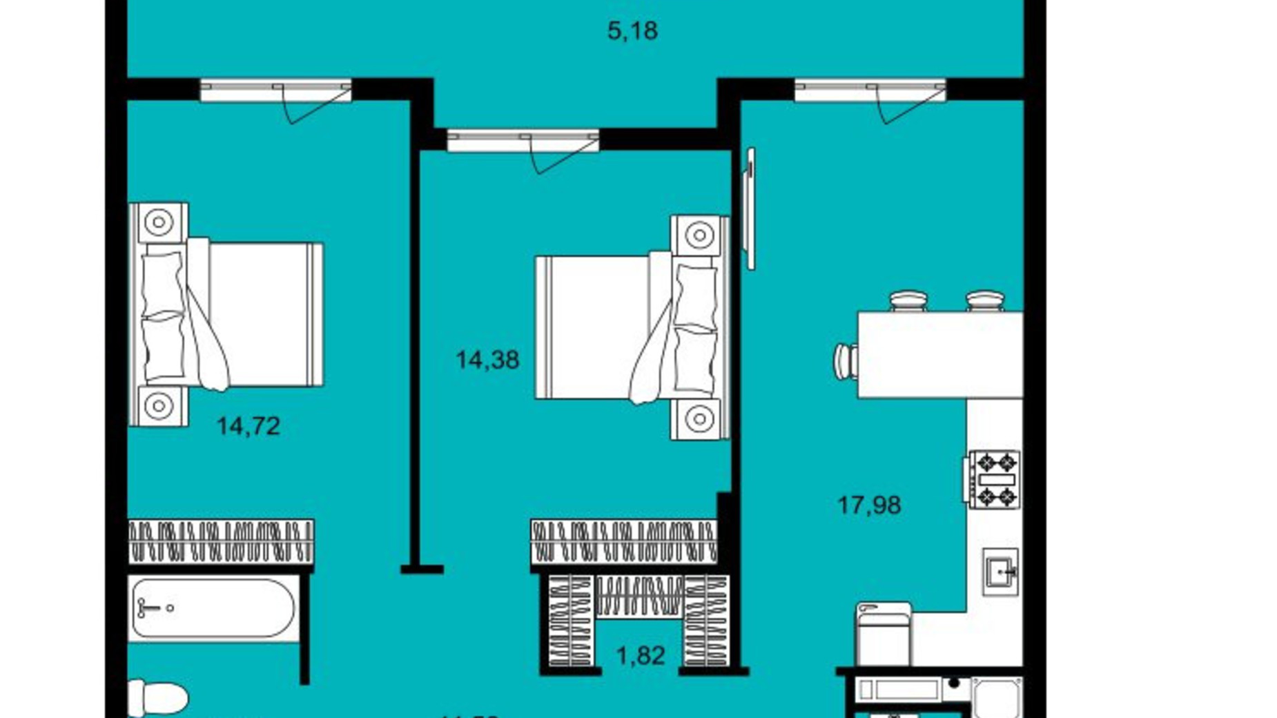 Планировка 2-комнатной квартиры в ЖК Continent West 72.2 м², фото 644395