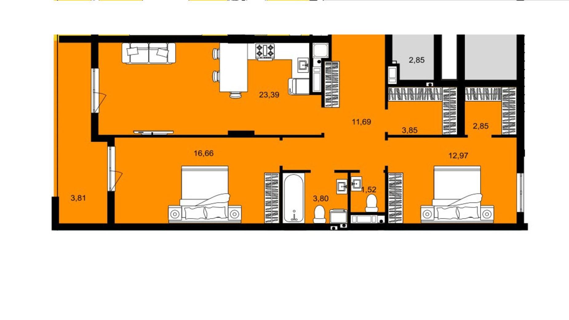 Планування 2-кімнатної квартири в ЖК Continent West 80.54 м², фото 644396
