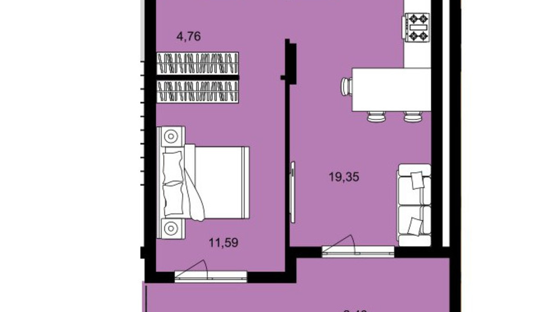 Планування 1-кімнатної квартири в ЖК Continent West 42.26 м², фото 644397