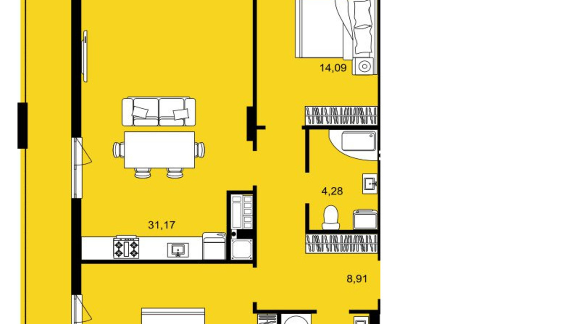 Планировка 2-комнатной квартиры в ЖК Continent West 83.47 м², фото 644399