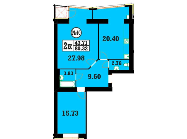 ЖК Кардамон: планування 2-кімнатної квартири 80.32 м²