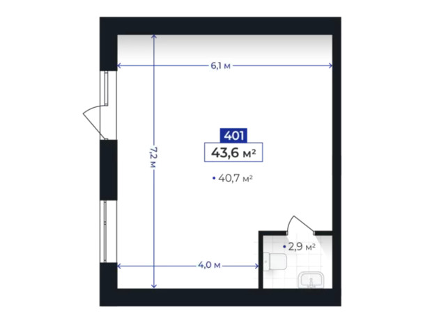 ЖК Містечко Південне: планування приміщення 43.6 м²