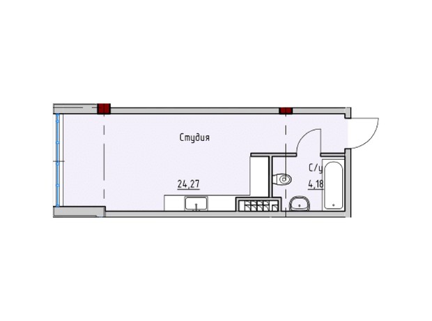 ЖК Пространство на Софіївській: планування 1-кімнатної квартири 29.71 м²