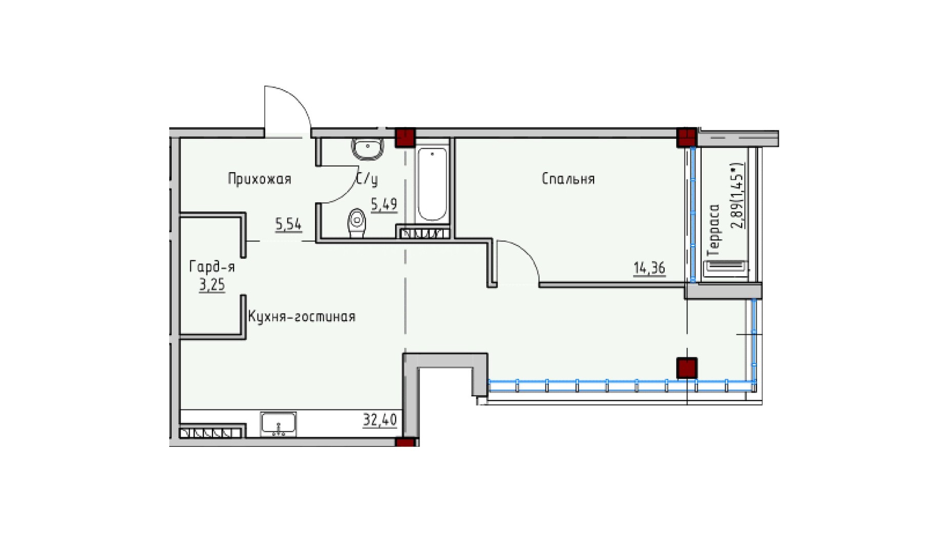 Планування 3-кімнатної квартири в ЖК Пространство на Софіївській 61.35 м², фото 644619