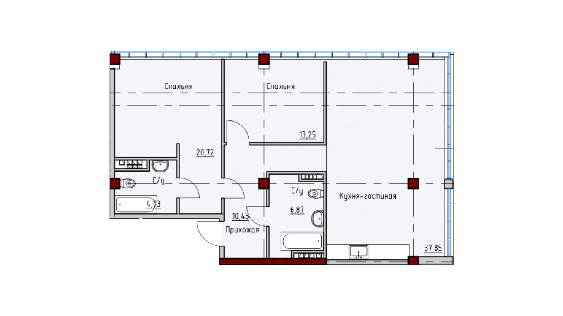 Планування 3-кімнатної квартири в ЖК Пространство на Софіївській 91.46 м², фото 644622
