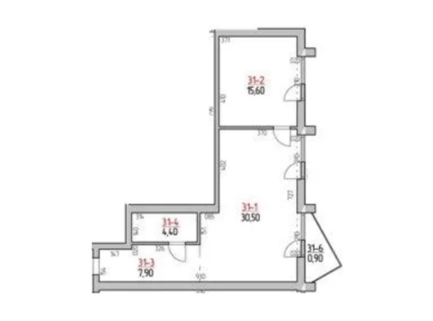 ЖК Rodovid: планировка 1-комнатной квартиры 51.4 м²
