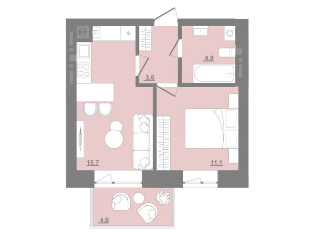 ЖК Садова Алея: планування 1-кімнатної квартири 36.79 м²