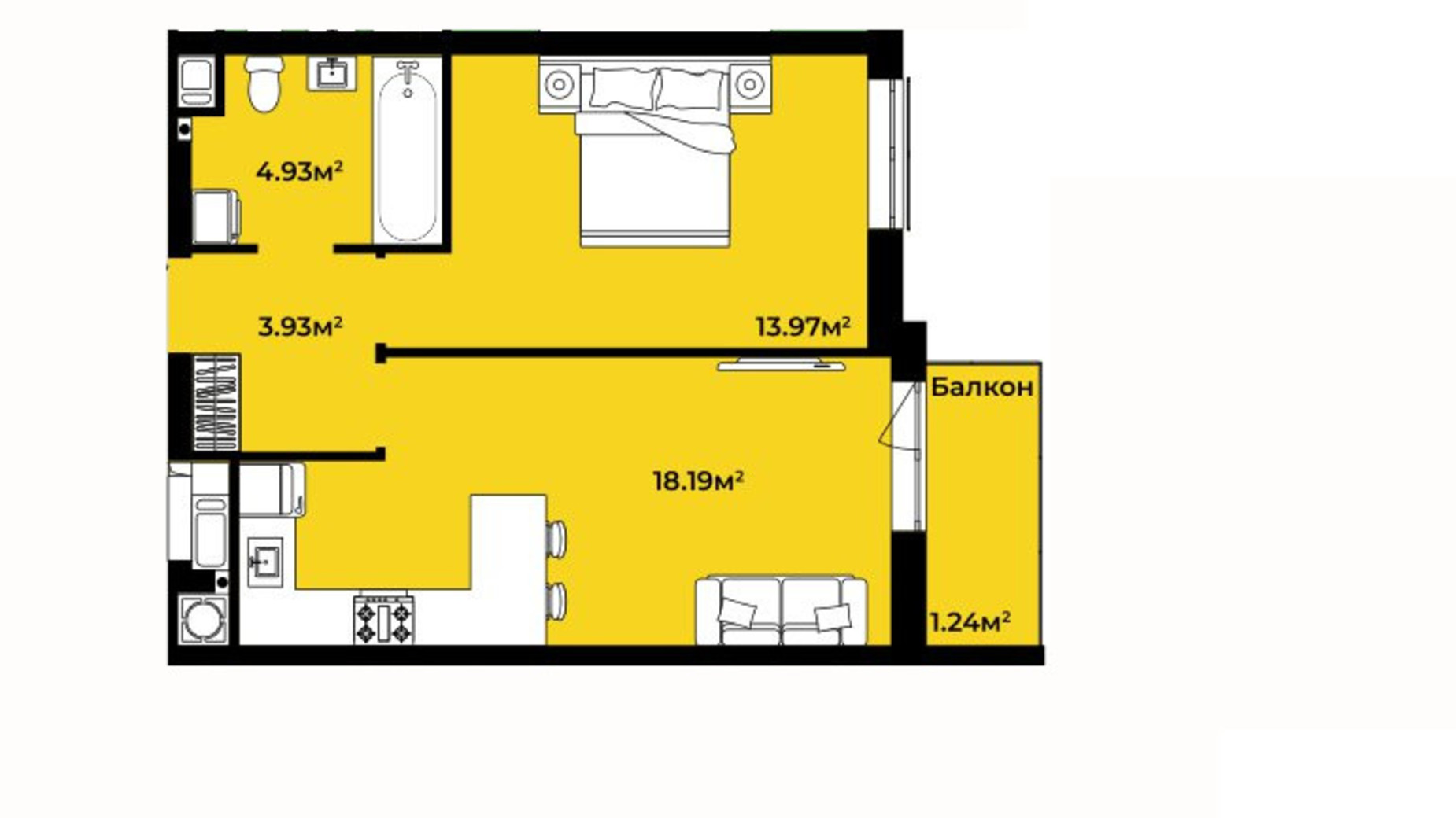 Планировка 1-комнатной квартиры в ЖК Continent Life 42.26 м², фото 644676