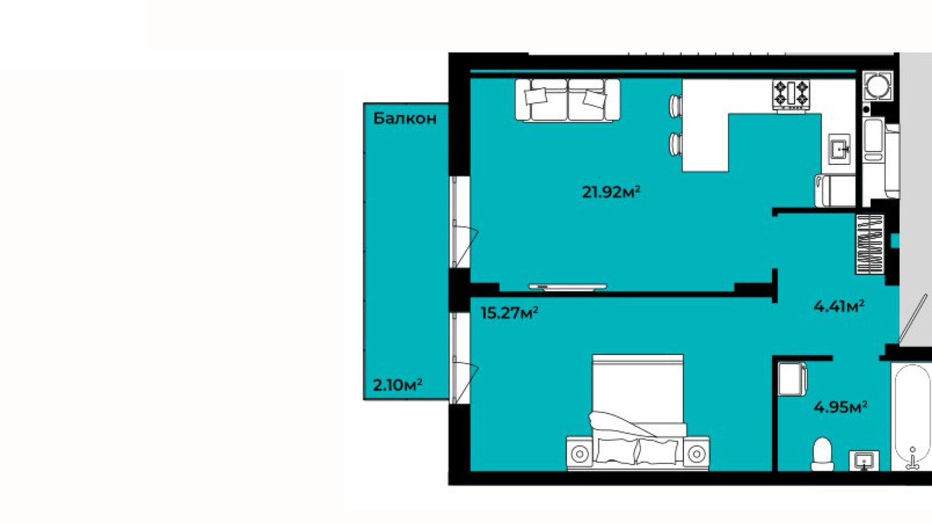 Планування 1-кімнатної квартири в ЖК Continent Life 48.65 м², фото 644679