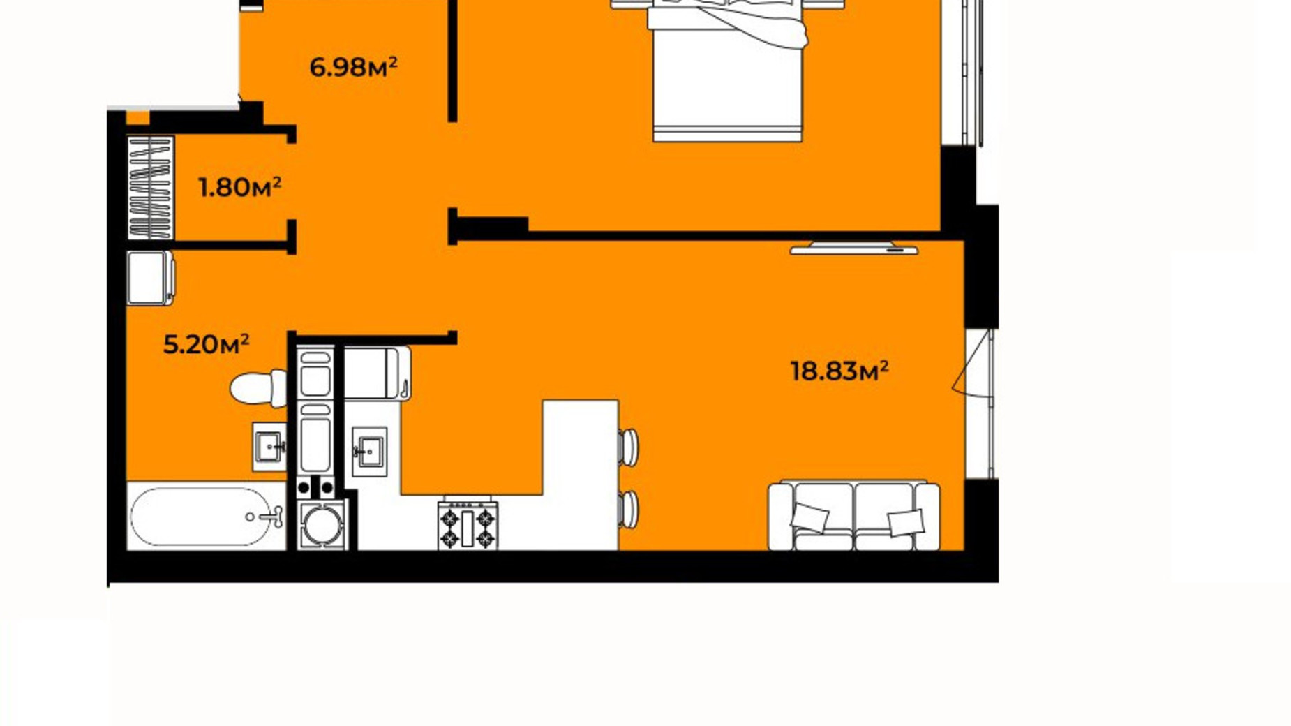 Планування 1-кімнатної квартири в ЖК Continent Life 50.92 м², фото 644681