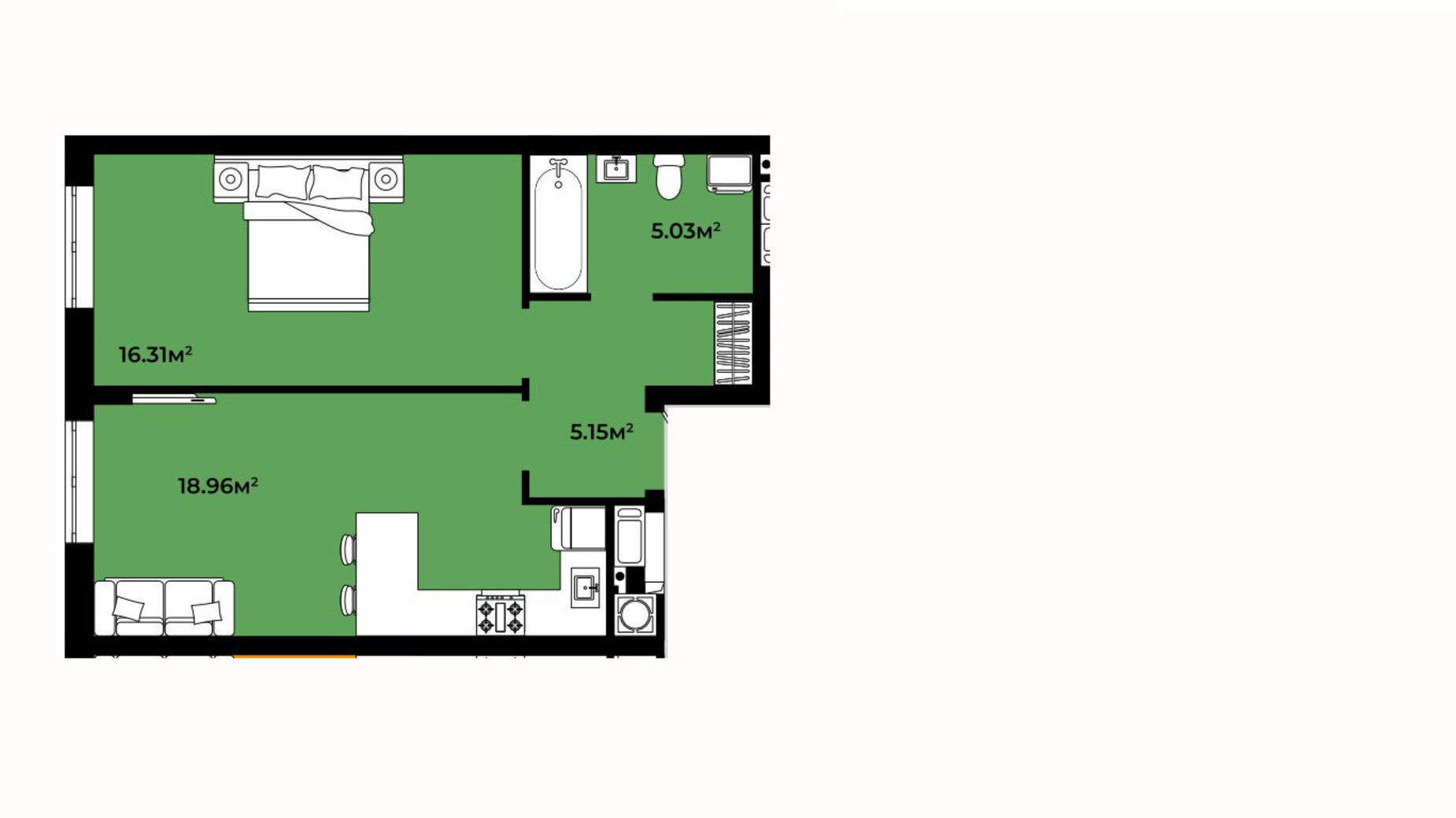 Планування 1-кімнатної квартири в ЖК Continent Life 45.45 м², фото 644682
