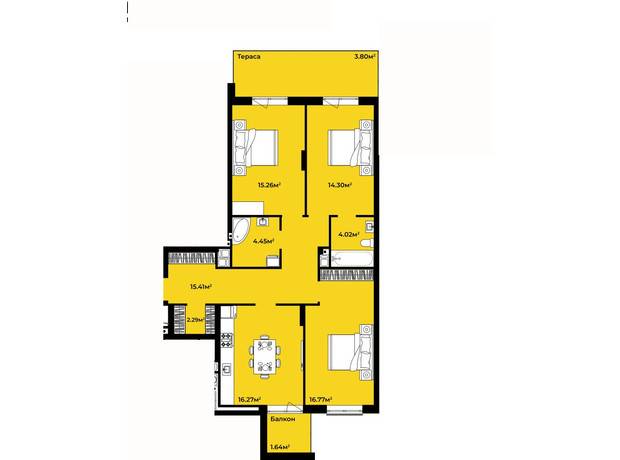 ЖК Continent Life: планировка 3-комнатной квартиры 94.22 м²