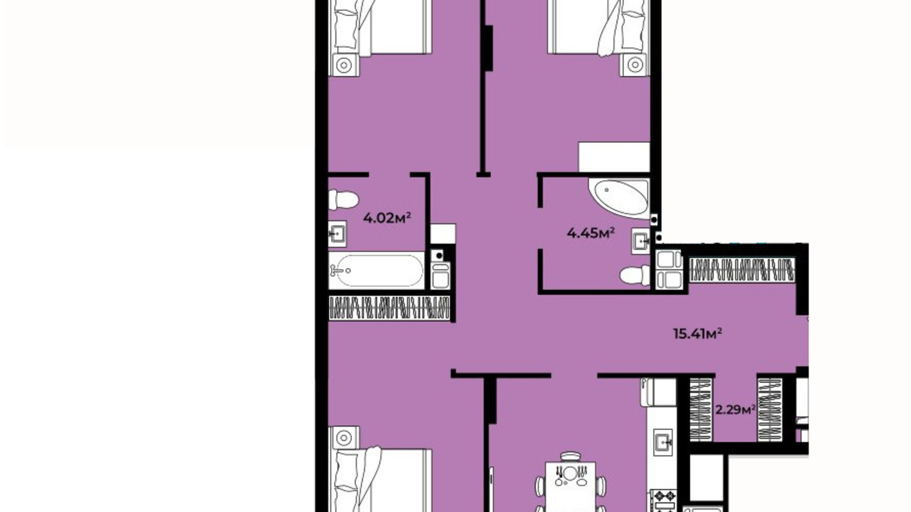 Планировка 3-комнатной квартиры в ЖК Continent Life 94.22 м², фото 644684