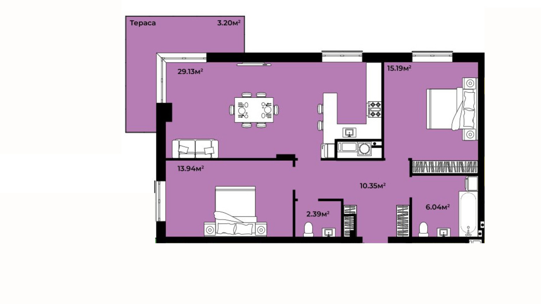 Планировка 2-комнатной квартиры в ЖК Continent Life 80.24 м², фото 644685