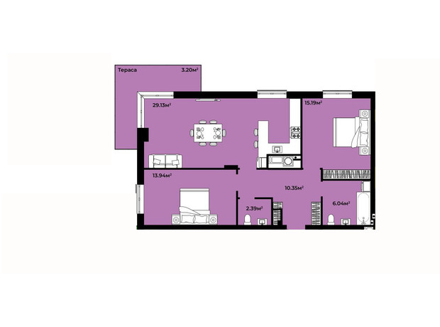 ЖК Continent Life: планировка 2-комнатной квартиры 80.24 м²