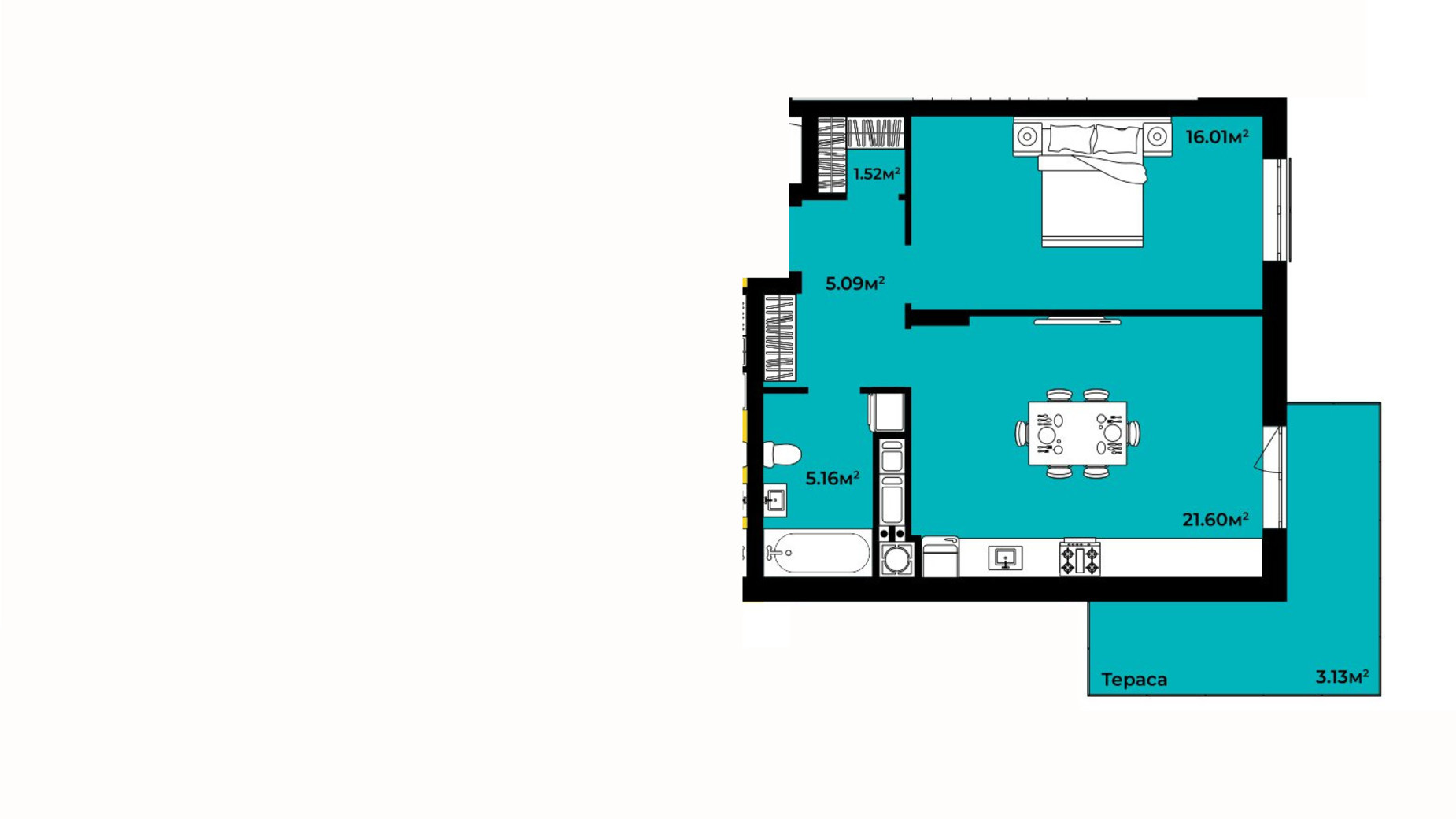 Планування 1-кімнатної квартири в ЖК Continent Life 52.51 м², фото 644720