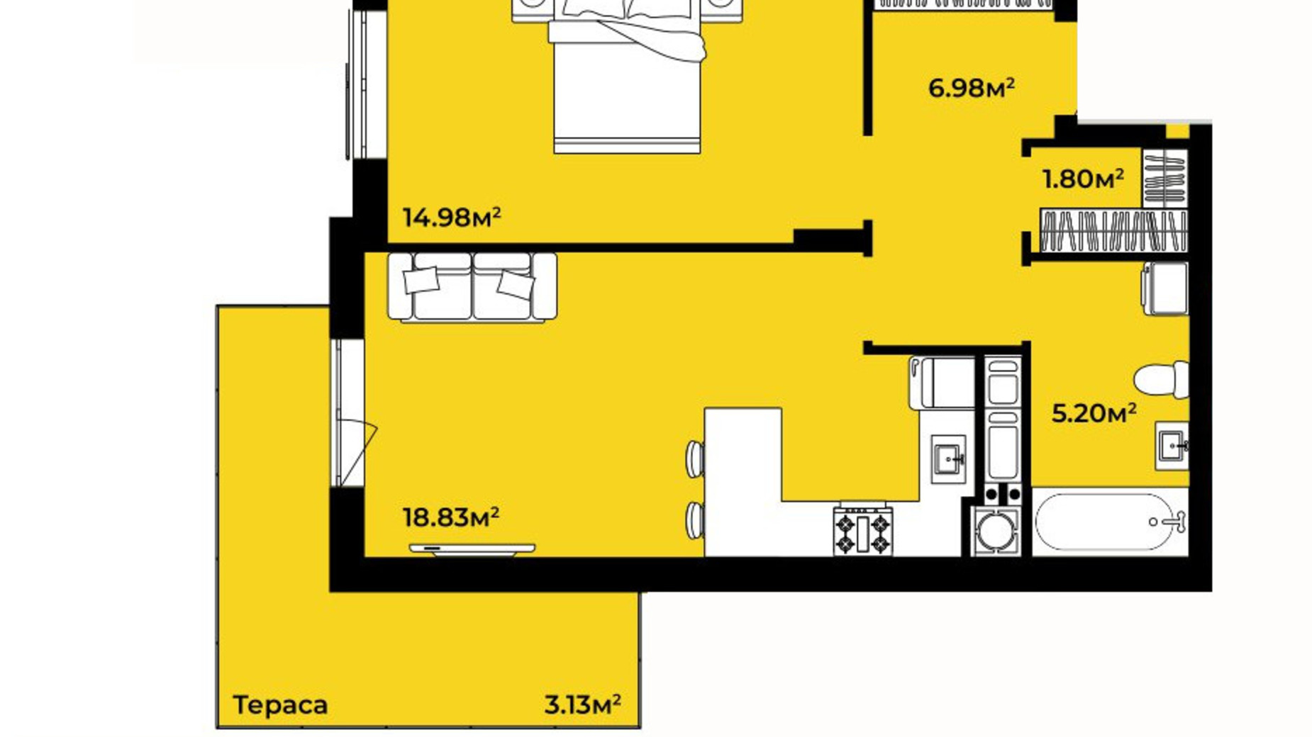 Планировка 1-комнатной квартиры в ЖК Continent Life 50.92 м², фото 644721