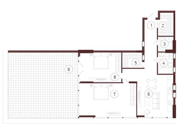 ЖК Obolon Plaza: планування 2-кімнатної квартири 123.59 м²