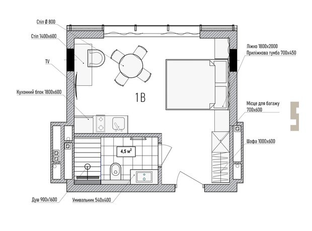 Апарт-комплекс Le Meandre: планировка 1-комнатной квартиры 27.2 м²