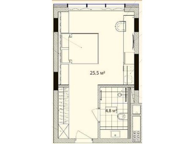 Апарт-комплекс Le Meandre: планировка 1-комнатной квартиры 30.3 м²