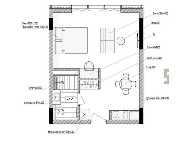 Апарт-комплекс Le Meandre: планировка 2-комнатной квартиры 39 м²