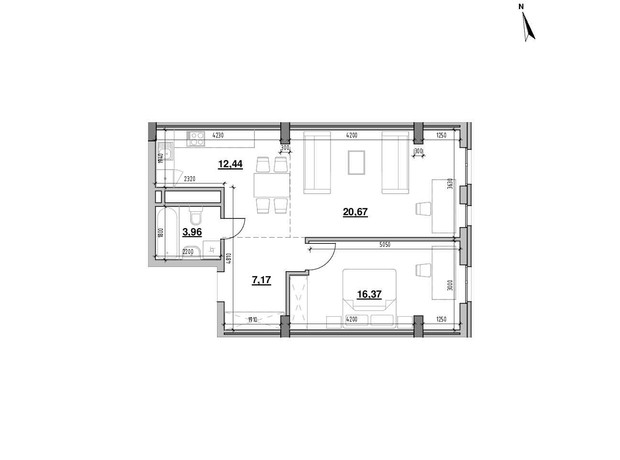 ЖК Америка: планування 2-кімнатної квартири 60.61 м²