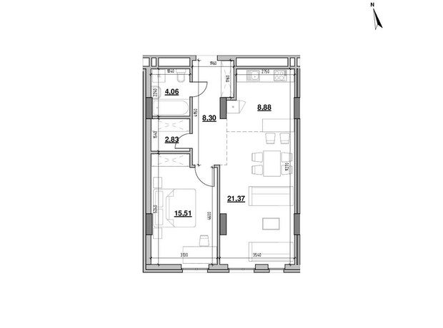 ЖК Америка: планування 2-кімнатної квартири 60.95 м²