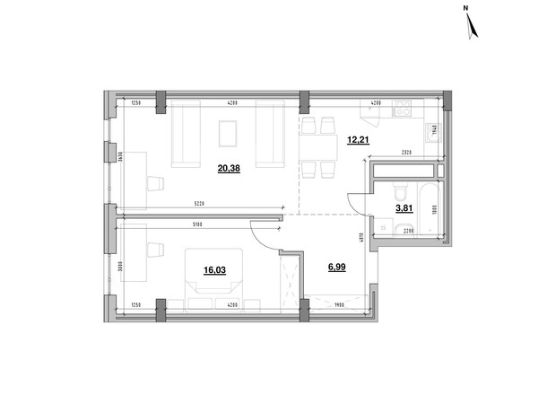 ЖК Америка: планування 2-кімнатної квартири 60.1 м²