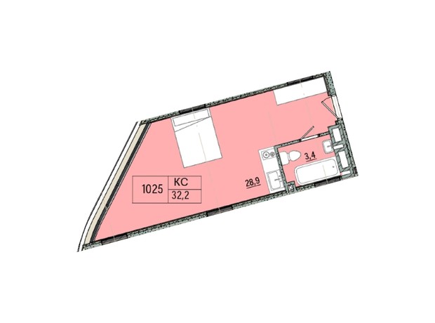 готель ARCHotel: планування 1-кімнатної квартири 32.2 м²